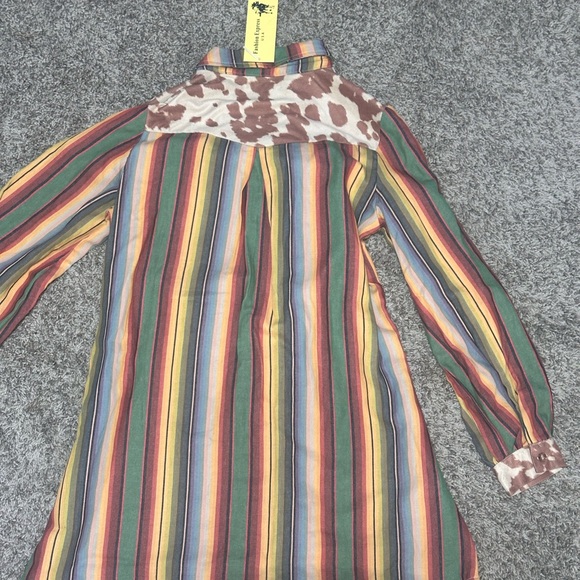 Striped Multicolor Button-Up Shirt Dress - Picture 3 of 3